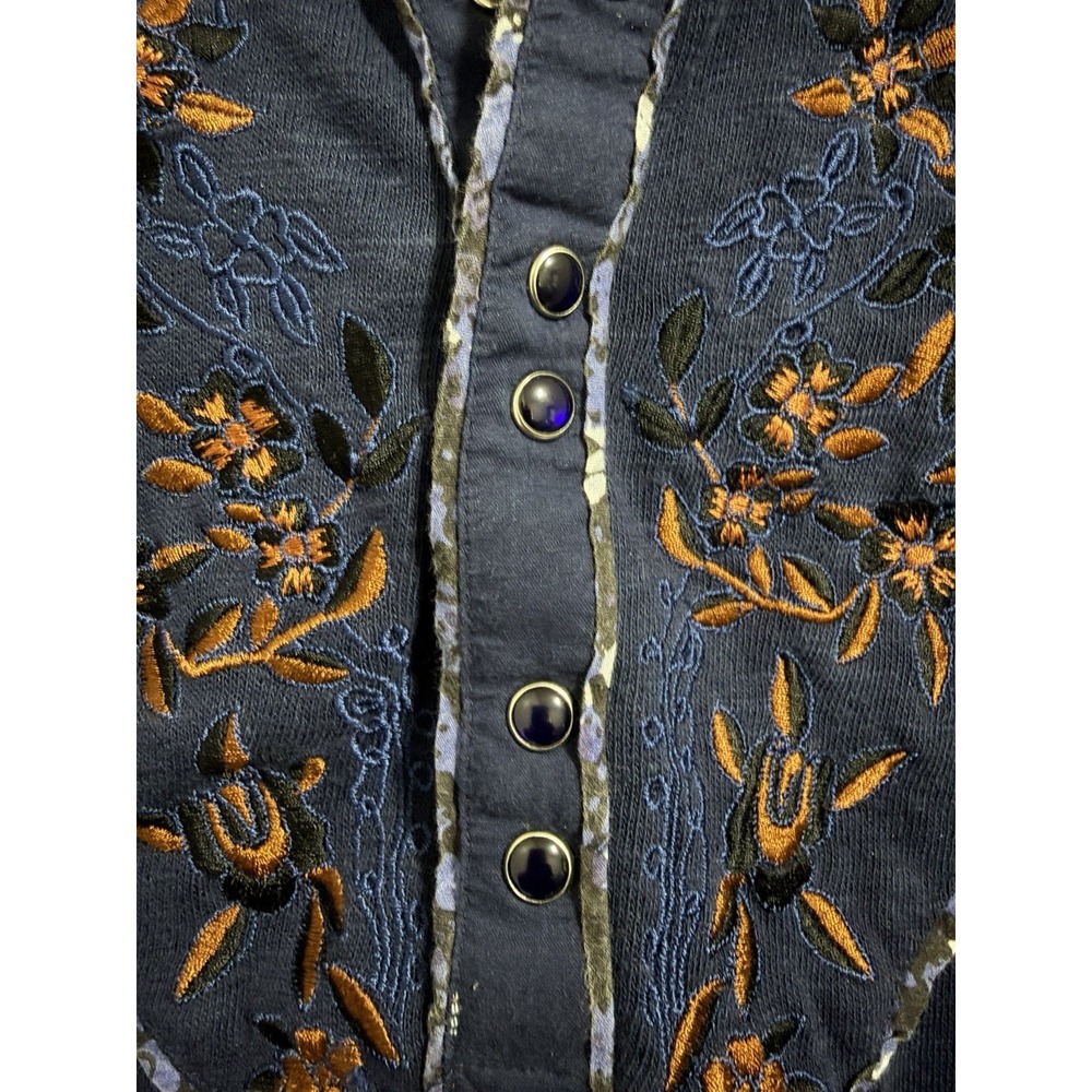 Free People Sundance Kid Embroidered Western Henley Top Navy Women's Size XS - Picture 9 of 12